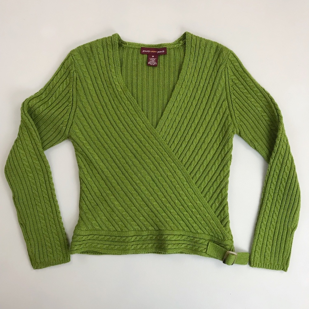 JONES WEAR Cable Knit Crossover Sweater
